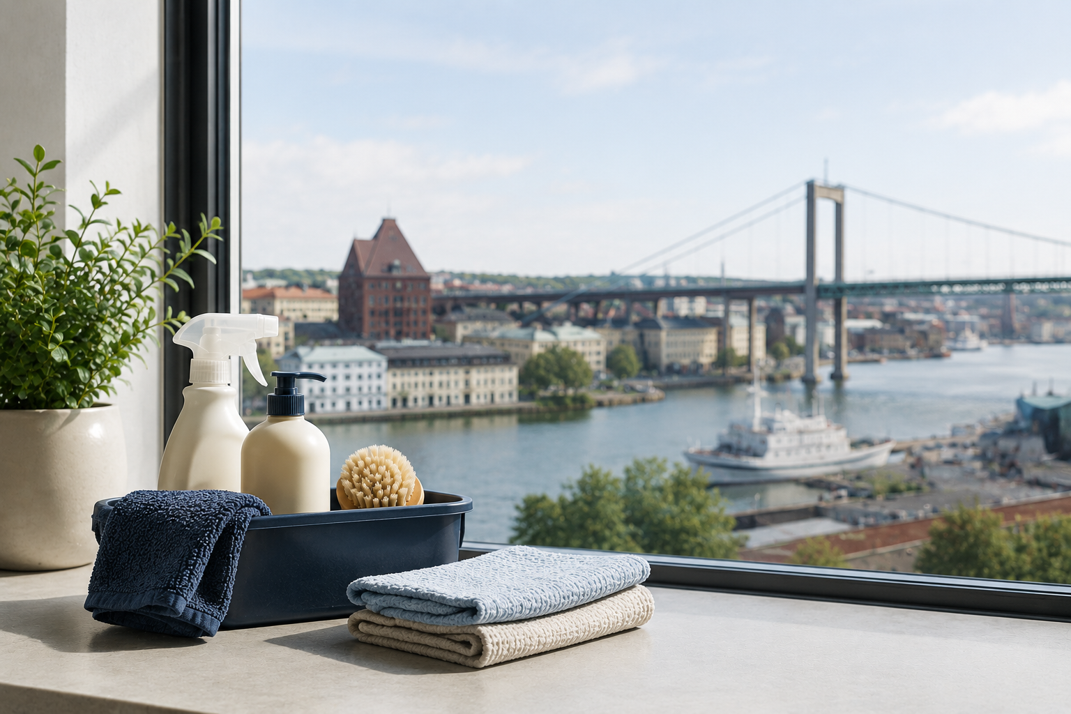 Utsikt över Göteborg med CHUOMO SERVICE AB städutrustning